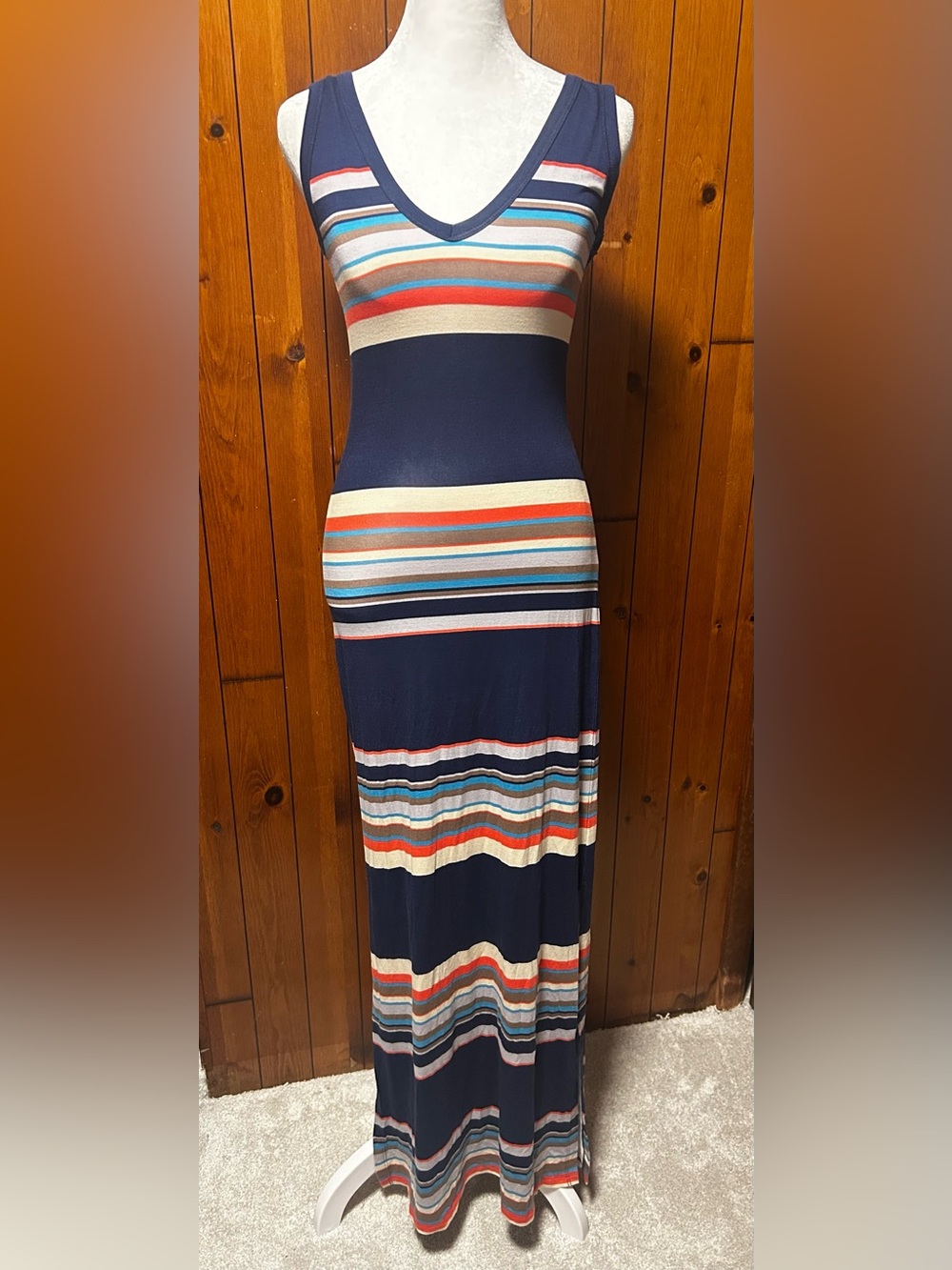 Saint Grace P Navy Sleeveless Striped Maxi Dress XS